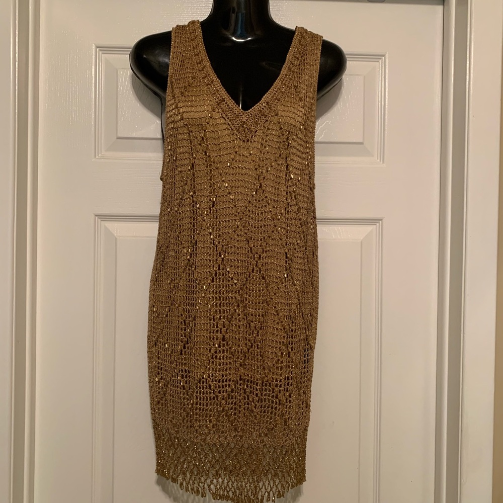 🌸 HOST PICK 🌸Dazzling Shimmering Gold Beaded Long Crocheted Top